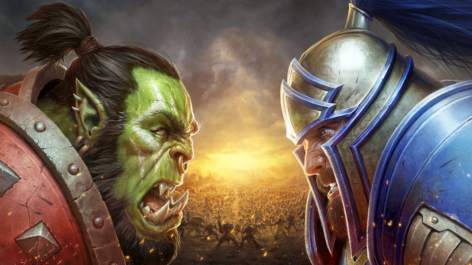 Image of an orc and a human facing off